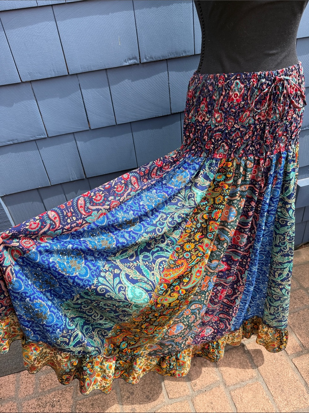 EARTHBOUND Paisley Tiered Maxi Skirt in Navy, Teal, Orange, Red medium - Picture 6 of 11